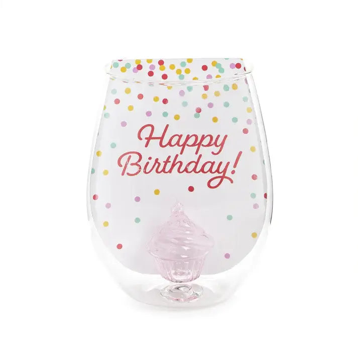 Happy Birthday Cake Stemless Wine Glass | 20oz