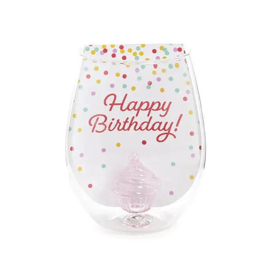Happy Birthday Cake Stemless Wine Glass | 20oz