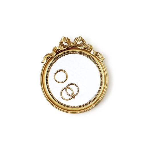 Bow Round Gold Mirror Trinket Tray | 4.25in