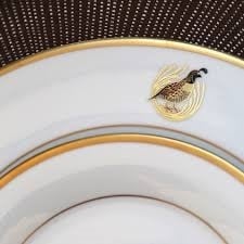 Charlotte Moss Ultra-White Gold Salad Plate | 8.5in Quail Burgundy Red