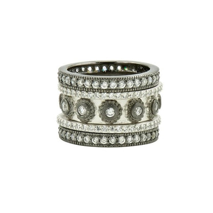 Eternity Matte Rhodium & Sterling Silver Core Stack Ring, S/5