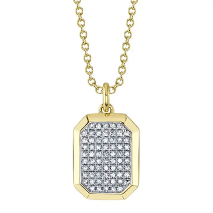 Diamond Pave Dog Tag Necklace | 15-18in .15c 14k YG