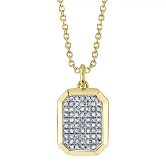 Diamond Pave Dog Tag Necklace | 15-18in .15c 14k YG
