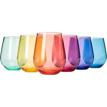 Acrylic Stemless Wine Glass Set of 6 | Rainbow 15oz