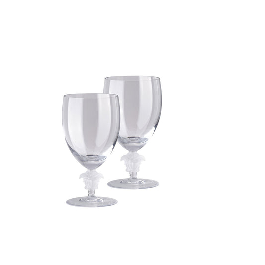 Versace Medusa Lumiere Water Goblet Glasses| S2 11.5in 16oz Clear Short Stem