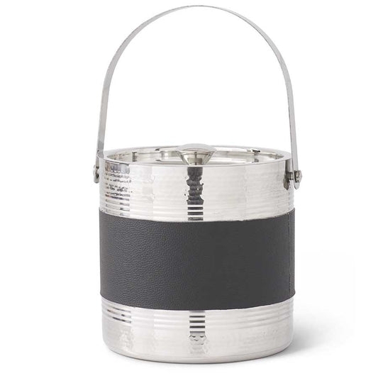 Hammered Silver + Black Leather Ice Bucket | 7.75in