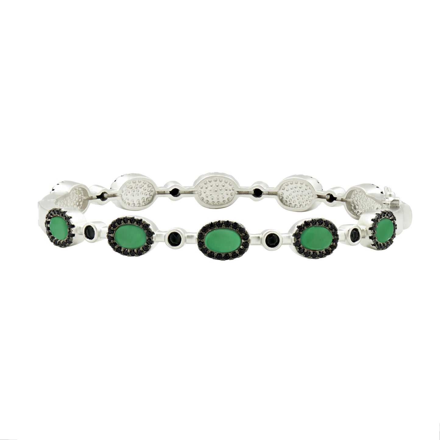 Industrial Finish Hinge Bangle Green Agate