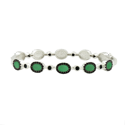 Industrial Finish Hinge Bangle Green Agate