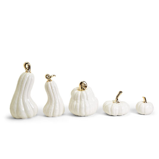 White & Gold Stem Pumpkin Set/5