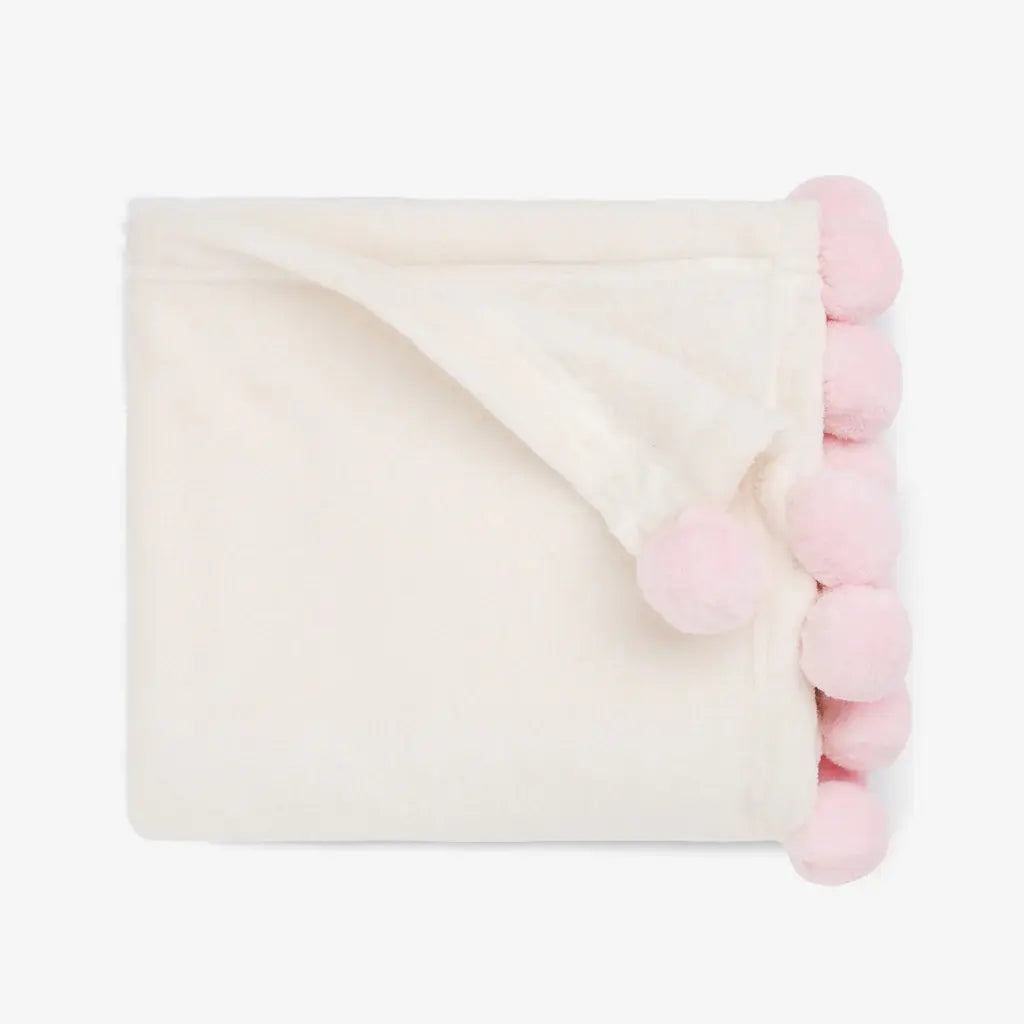 Pom Pom Fleece Stroller Blanket | Pink 30in x 40in