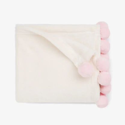 Pom Pom Fleece Stroller Blanket | Pink 30in x 40in