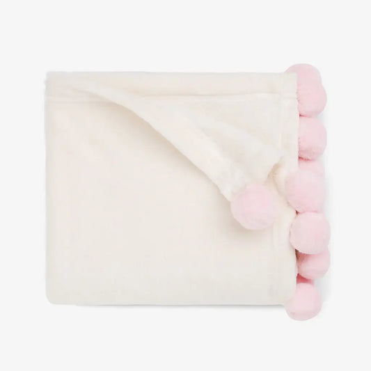 Pom Pom Fleece Stroller Blanket | Pink 30in x 40in