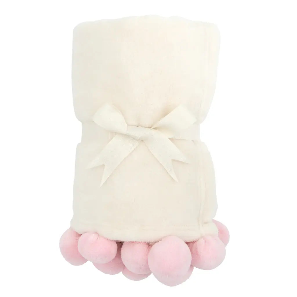 Pom Pom Fleece Stroller Blanket | Pink 30in x 40in