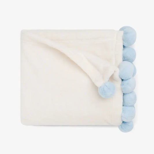 Pom Pom Fleece Stroller Blanket | Blue 30in x 40in