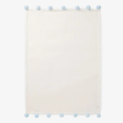 Pom Pom Fleece Stroller Blanket | Blue 30in x 40in