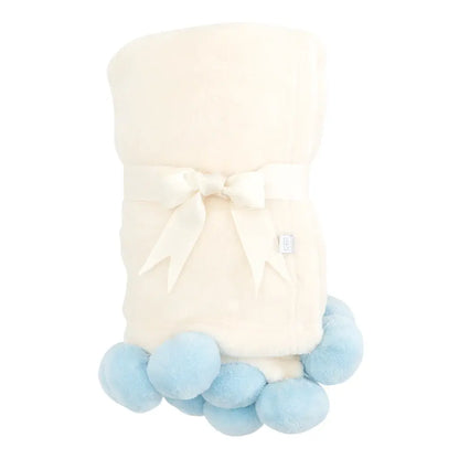 Pom Pom Fleece Stroller Blanket | Blue 30in x 40in