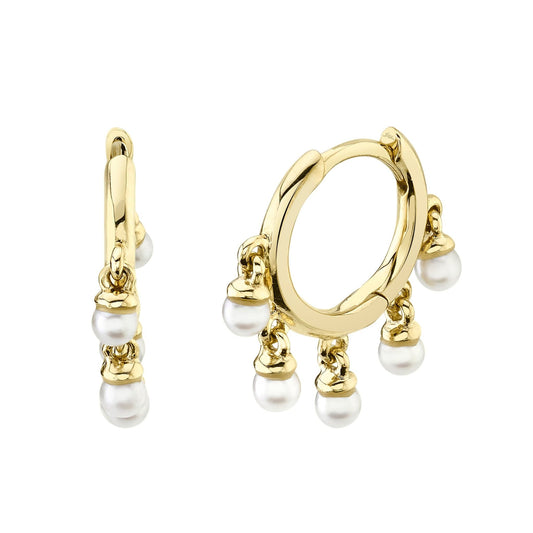 Curltured Pearl Huggie Earrings | 14k Yellow Gold
