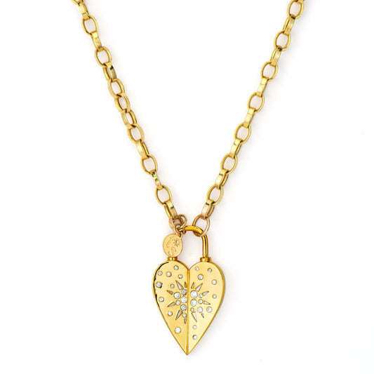 Love Explosion Heart Padlock Necklace Pendant | .31c 14k