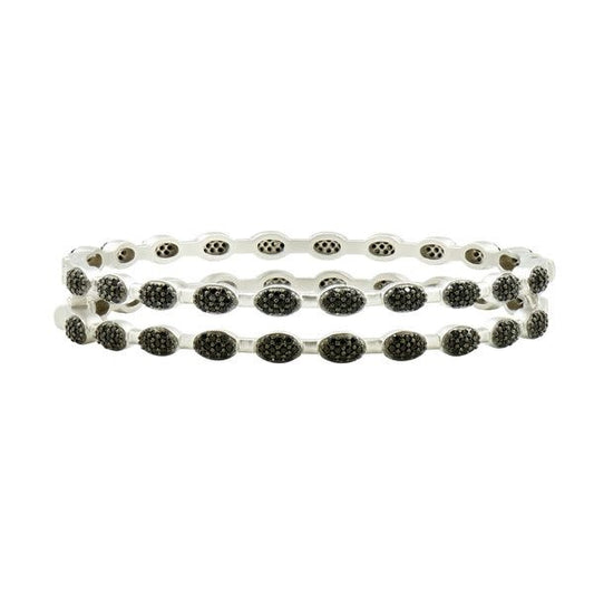 Industrial Pave Black Diamondique Sterling Silver Hinge Bracelets | Set of 2