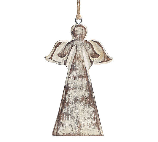 White Wash Wood Angel Ornament