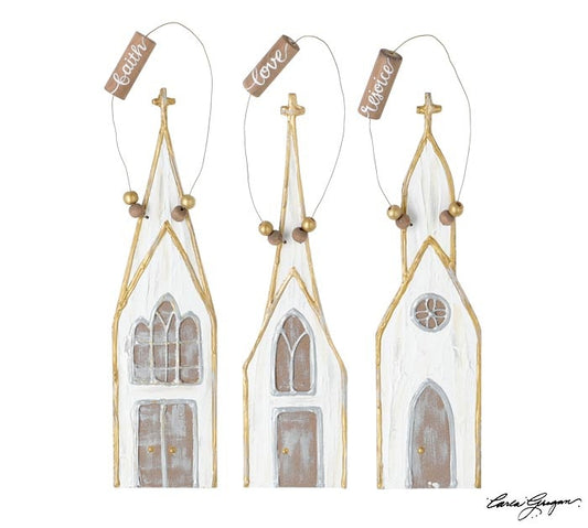 Large Gold & White Church Ornament