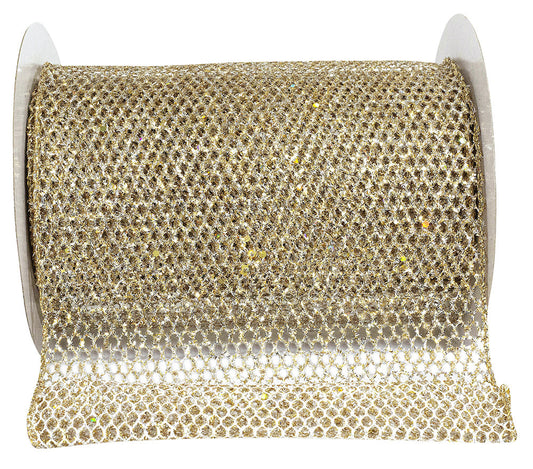 Ribbon  Net Glitter Wired Edge Gold/Silver 6"x10YD