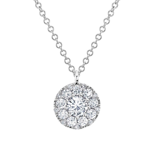 0.22Ct-Ctr(RND) 0.28Ct-Side 14K WG Diamond Cluster Necklace