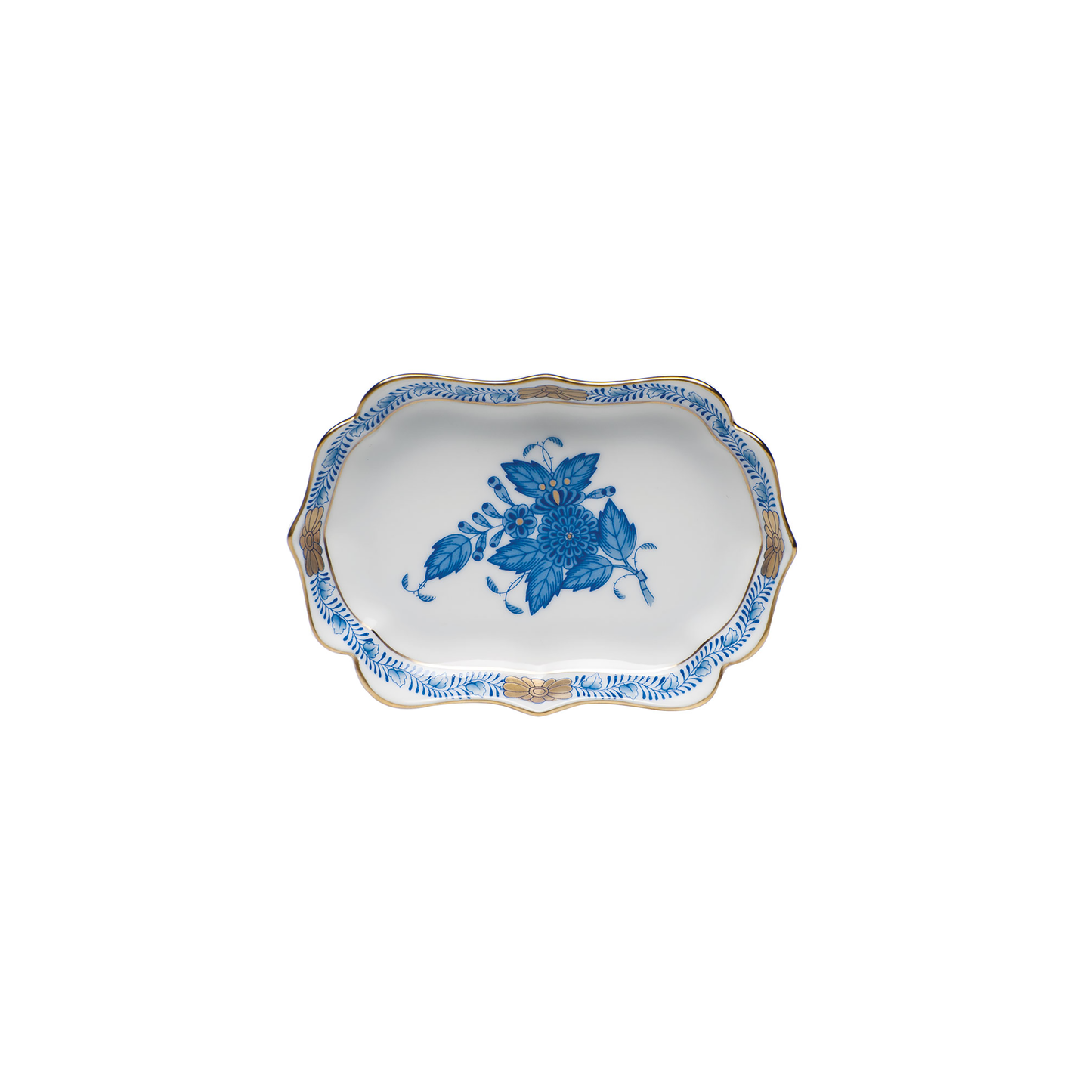 Herend Chinese Bouquet Blue Mini Scalloped Tray | 4.25inx3in