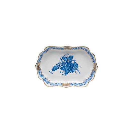 Herend Chinese Bouquet Blue Mini Scalloped Tray | 4.25inx3in