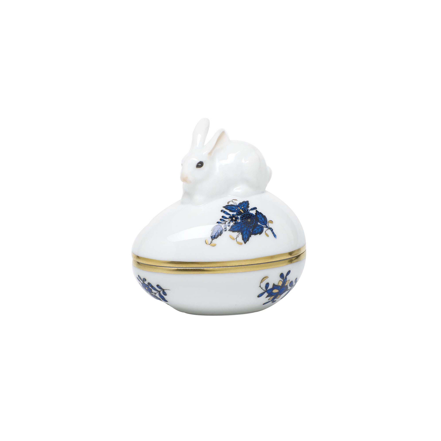 Herend Chinese Bouquet Black Sapphire Egg Bonbon Box With Bunny | 3in