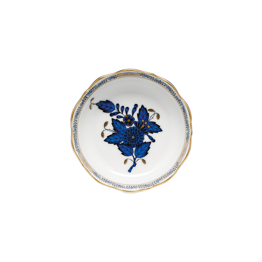 Herend Mini Scalloped Dish | 3.25in Chinese Bouquet Black Sapphire