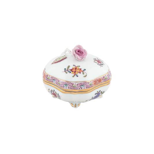 Herend Chinese Bouquet Multi Color Covered Bonbon Box with Rose | 3in
