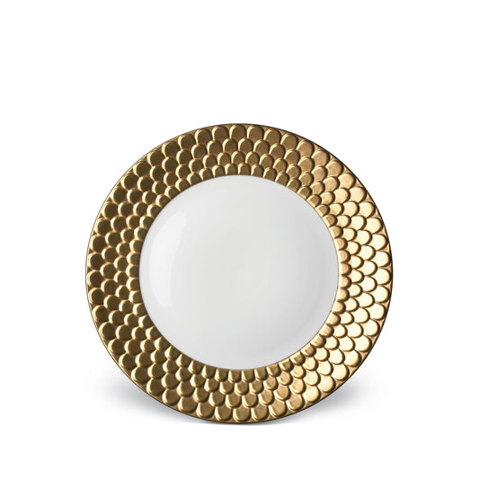L'Objet Aegean Sculpted White 24k Gold Hand Painted Porcelain Dessert Plate | 9in