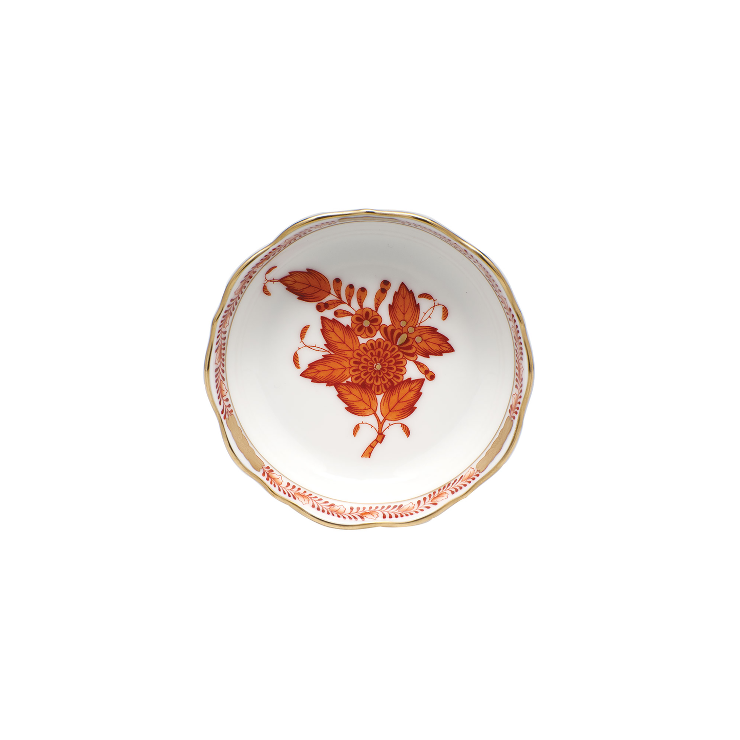 Herend Mini Scalloped Dish | 3.25in Chinese Bouquet Rust