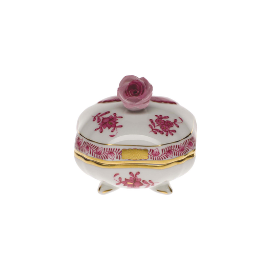 Herend Chinese Bouquet Raspberry Covered Bonbon Box with Rose | 3in