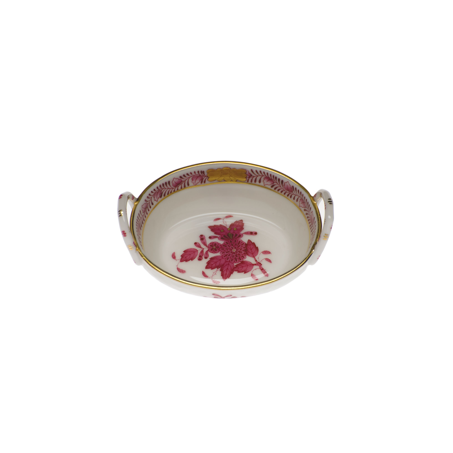 Herend Chinese Bouquet Raspberry Small Basket with Handles | 2.75in