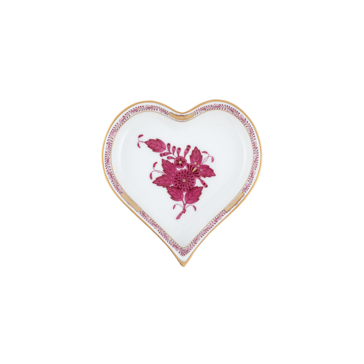 Herend Chinese Bouquet Raspberry Small Heart Tray | 4x4in