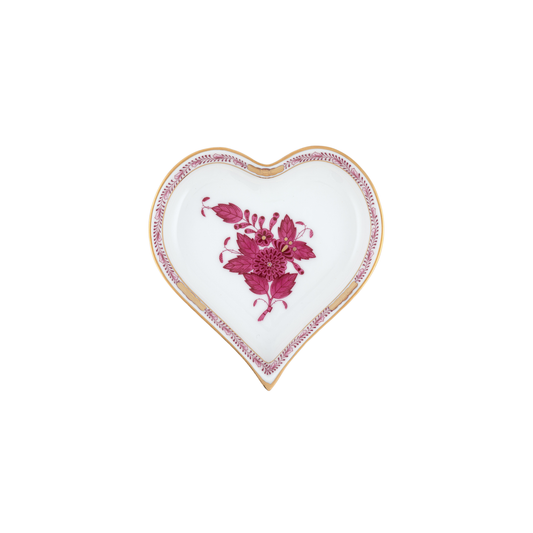 Herend Chinese Bouquet Raspberry Small Heart Tray | 4x4in