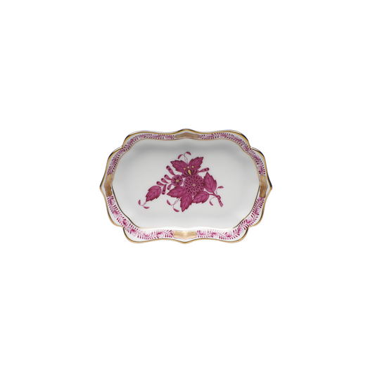 Herend Chinese Bouquet Raspberry Mini Scalloped Tray | 4.25x3in