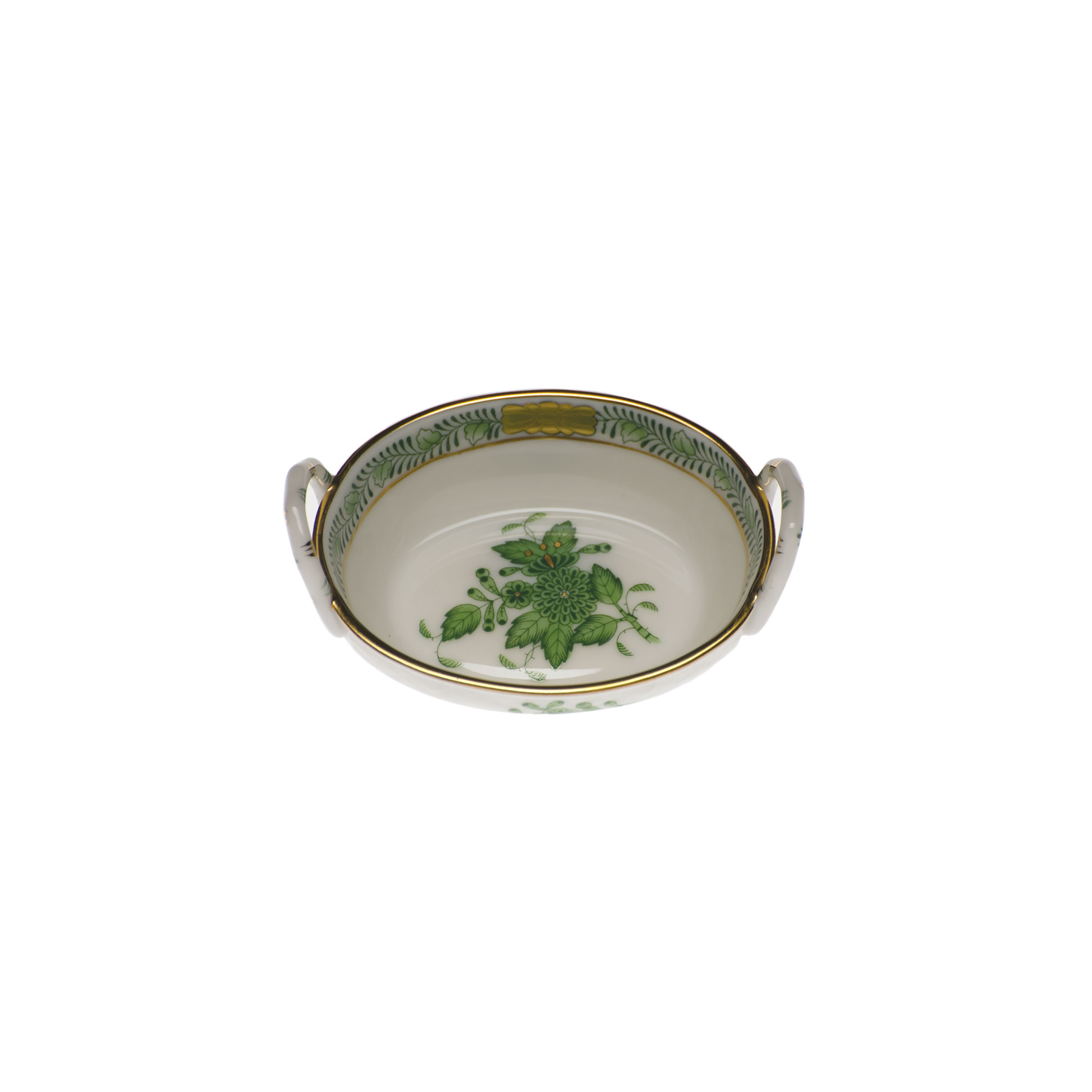 Herend Chinese Bouquet Green Small Basket with Handles | 2.75in