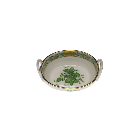 Herend Chinese Bouquet Green Small Basket with Handles | 2.75in