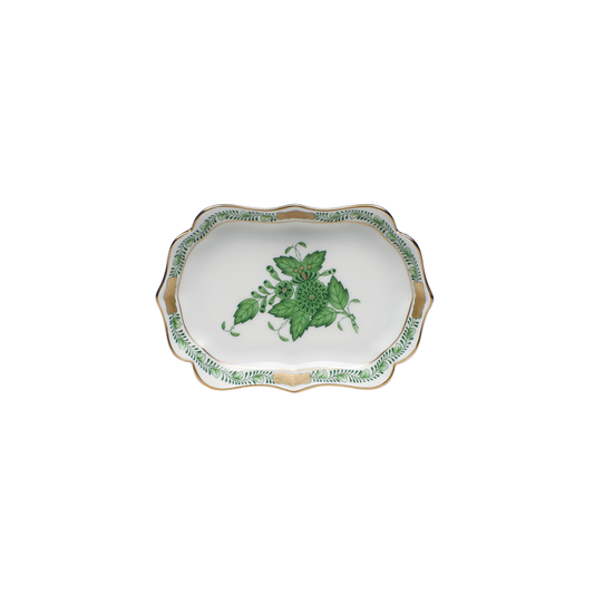 Herend Chinese Bouquet Green Mini Scalloped Tray | 4.25in