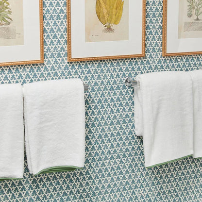 Weezie Towels Luxury Signature Piped Edge Bath Towel | White + Green Piping