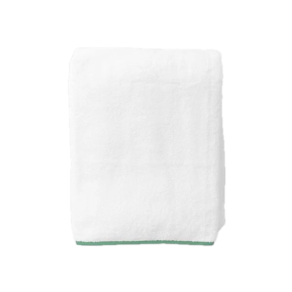 Weezie Towels Luxury Signature Piped Edge Bath Towel | White + Green Piping