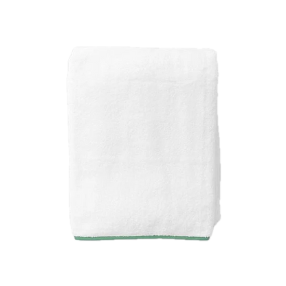 Weezie Towels Luxury Signature Piped Edge Bath Towel | White + Green Piping