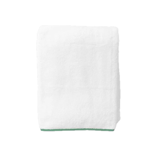 Weezie Towels Luxury Signature Piped Edge Bath Towel | White + Green Piping