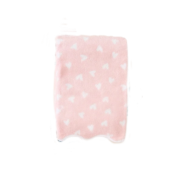 Weezie Towels Luxury Patterned Scallop Edge Bath Towel | Pink Hearts + White Piping