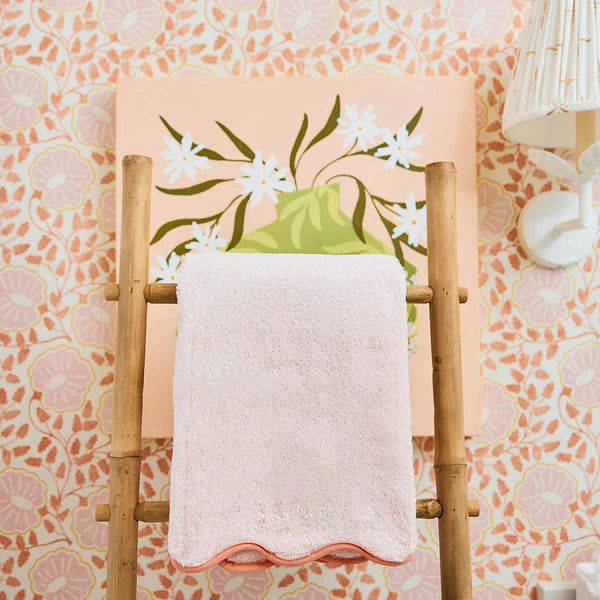Weezie Towels Luxury  Scallop Edge Bath Towel | Pink + Coral Piping