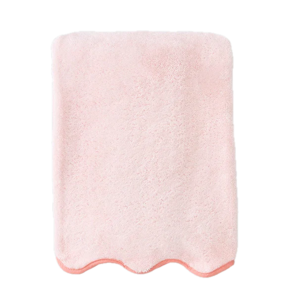 Weezie Towels Luxury  Scallop Edge Bath Towel | Pink + Coral Piping