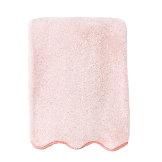 Weezie Towels Luxury  Scallop Edge Bath Towel | Pink + Coral Piping